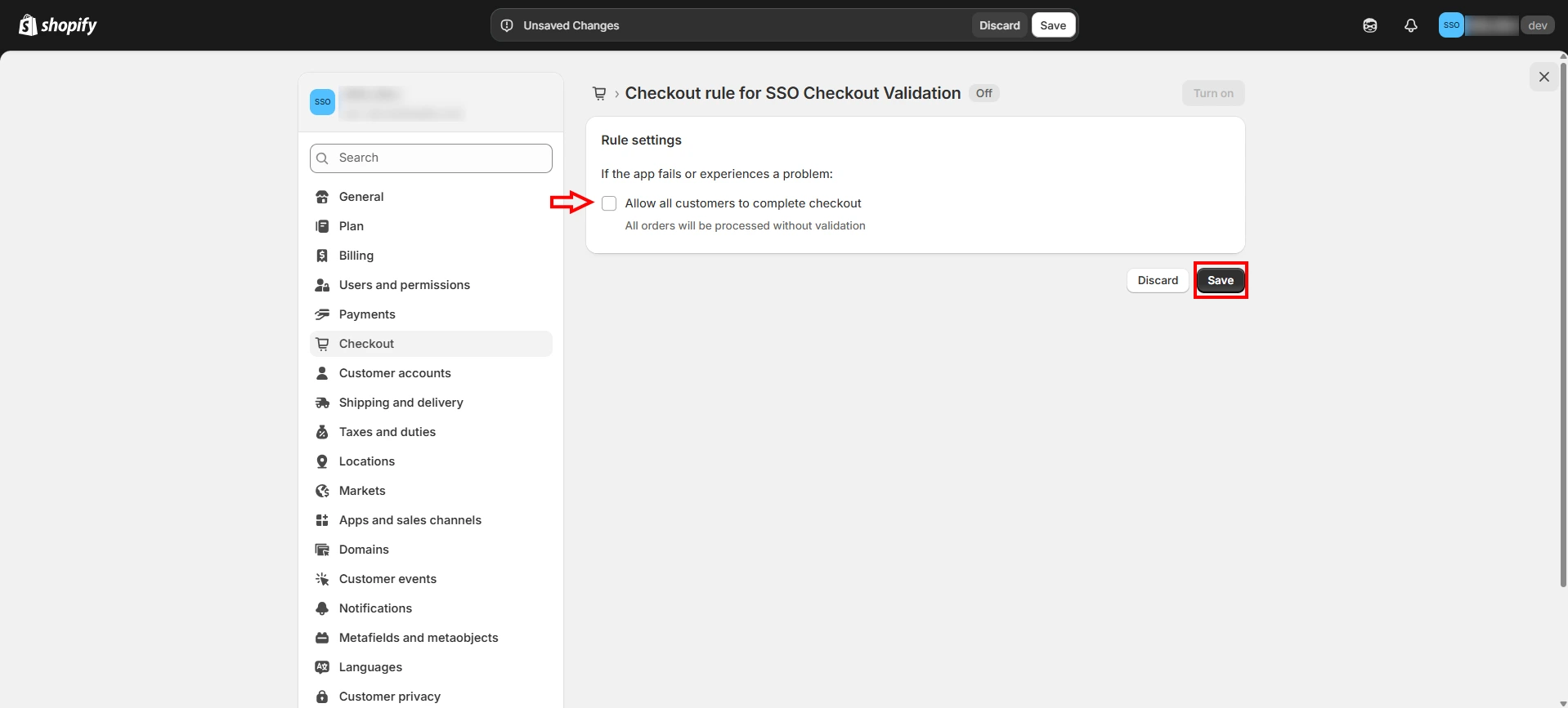 Shopify SSO Login - Deselect Allow All Customers to Complete Checkout