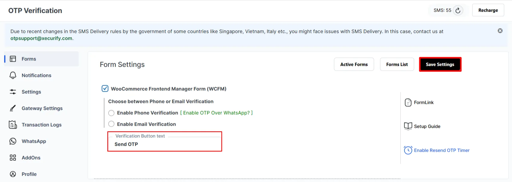 WS Form - Change Verification field button text