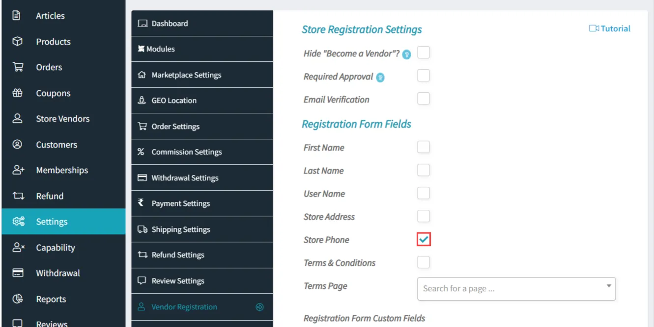 Enable store phone - WooCommerce Frontend Manager / WCFM Marketplace vendor registration form