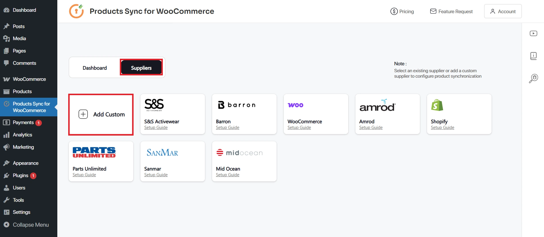 Go to Suppliers tab and click Add Custom option