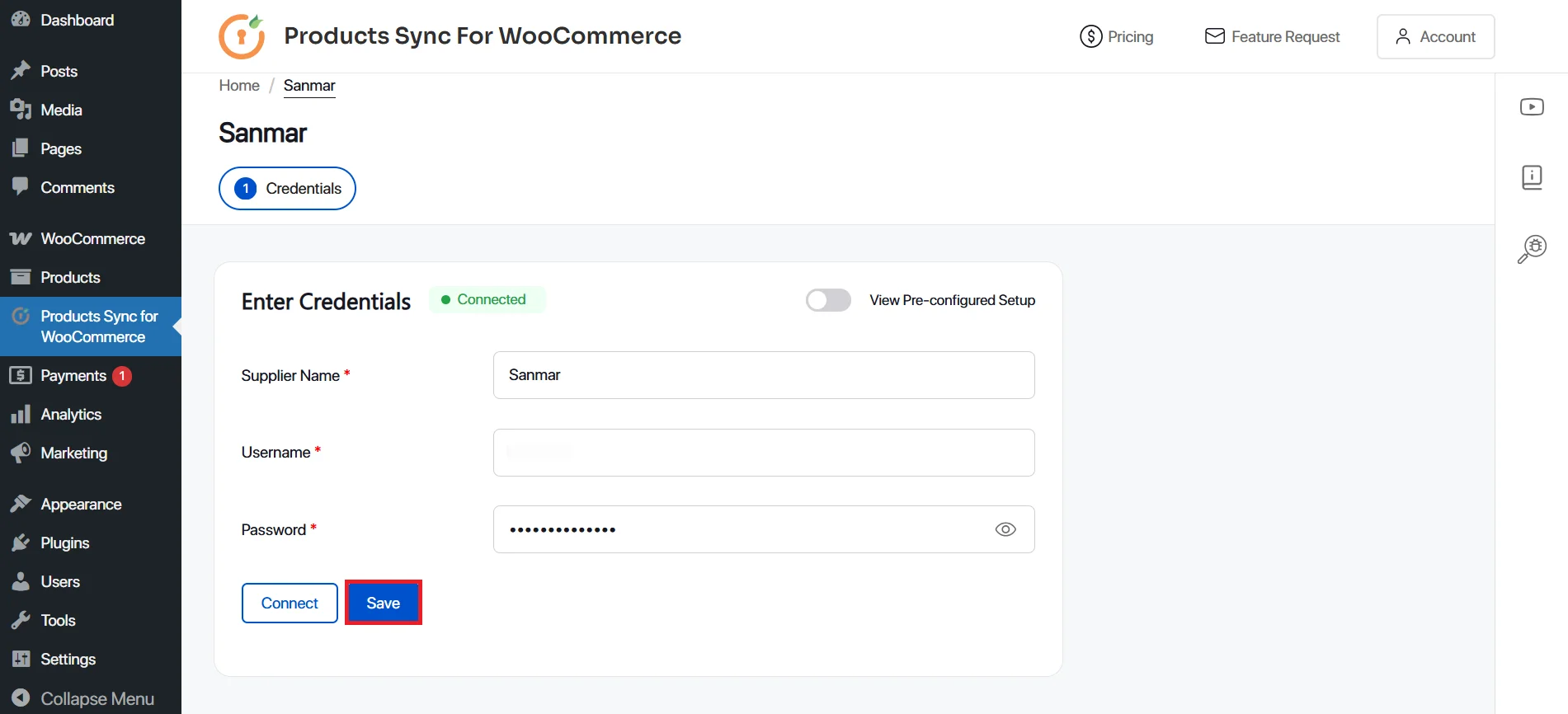 Select SANMAR application from the list of available suppliers