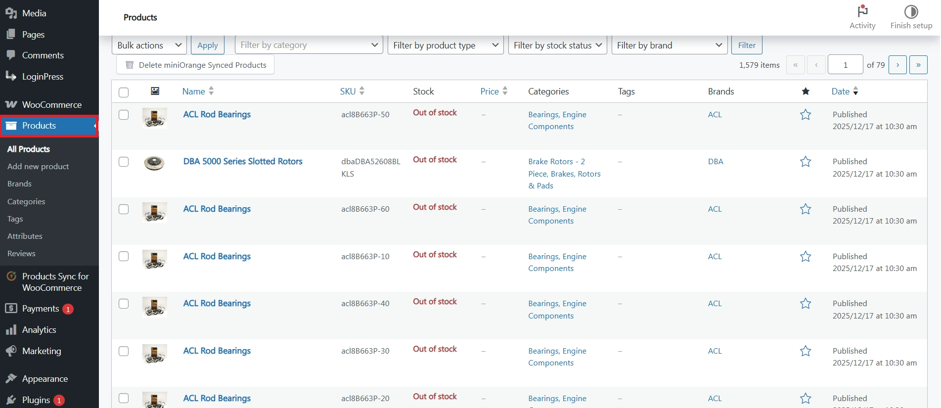 WooCommerce Product Sync - synced products