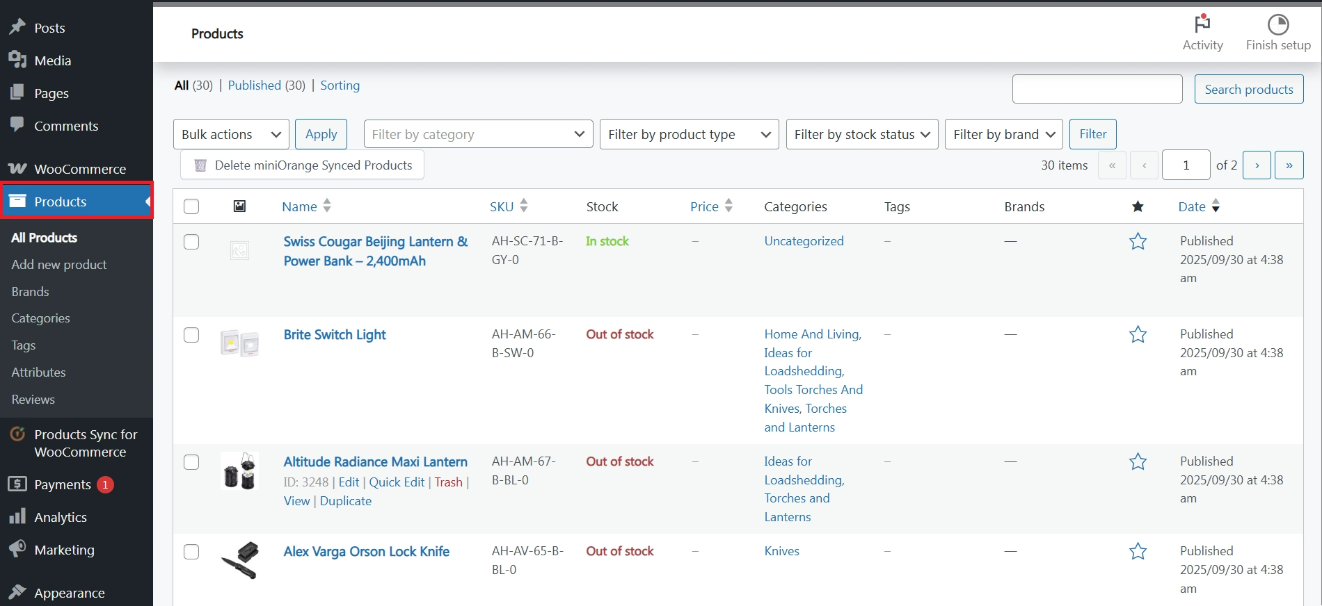 WooCommerce Product Sync - products synced