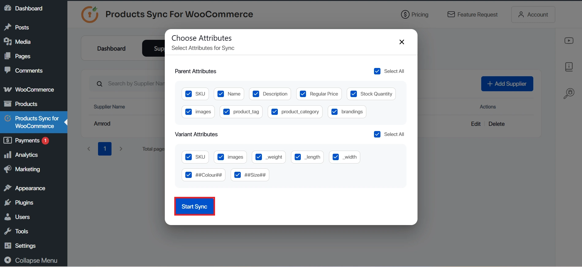 WooCommerce Product Sync - select attribute