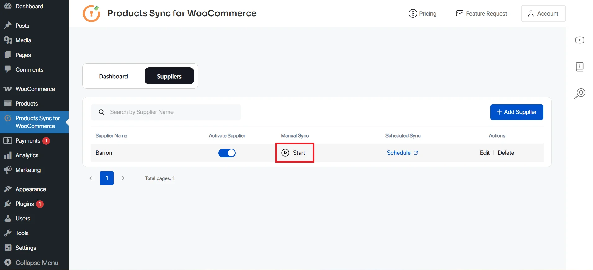 WooCommerce Barron Product Sync - enter credentials