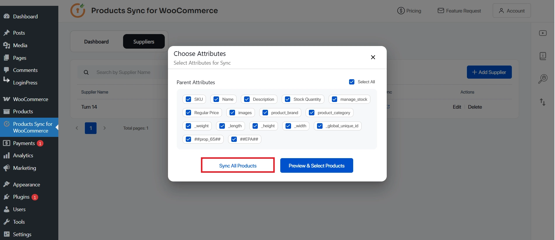 WooCommerce Product Sync - select attributes and sync