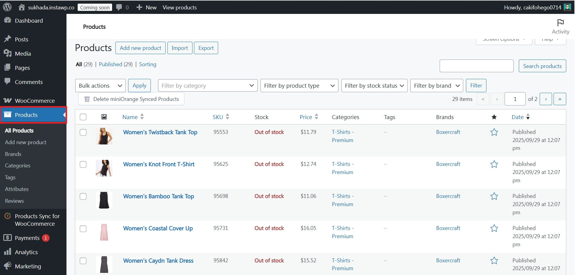 WooCommerce Product Sync - click products tab