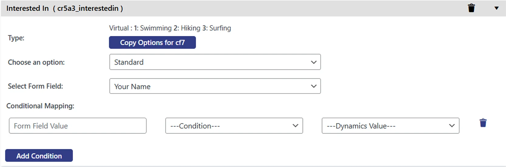 Dynamics 365 integration with WP Gravity Form plugin | Standard (Conditional) Mapping