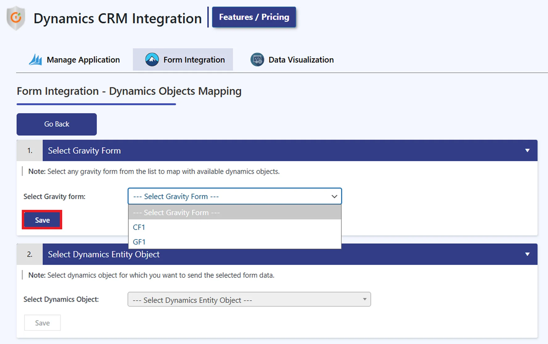 Dynamics 365 integration with WP Gravity Form plugin | Select Gravity Form and Save
