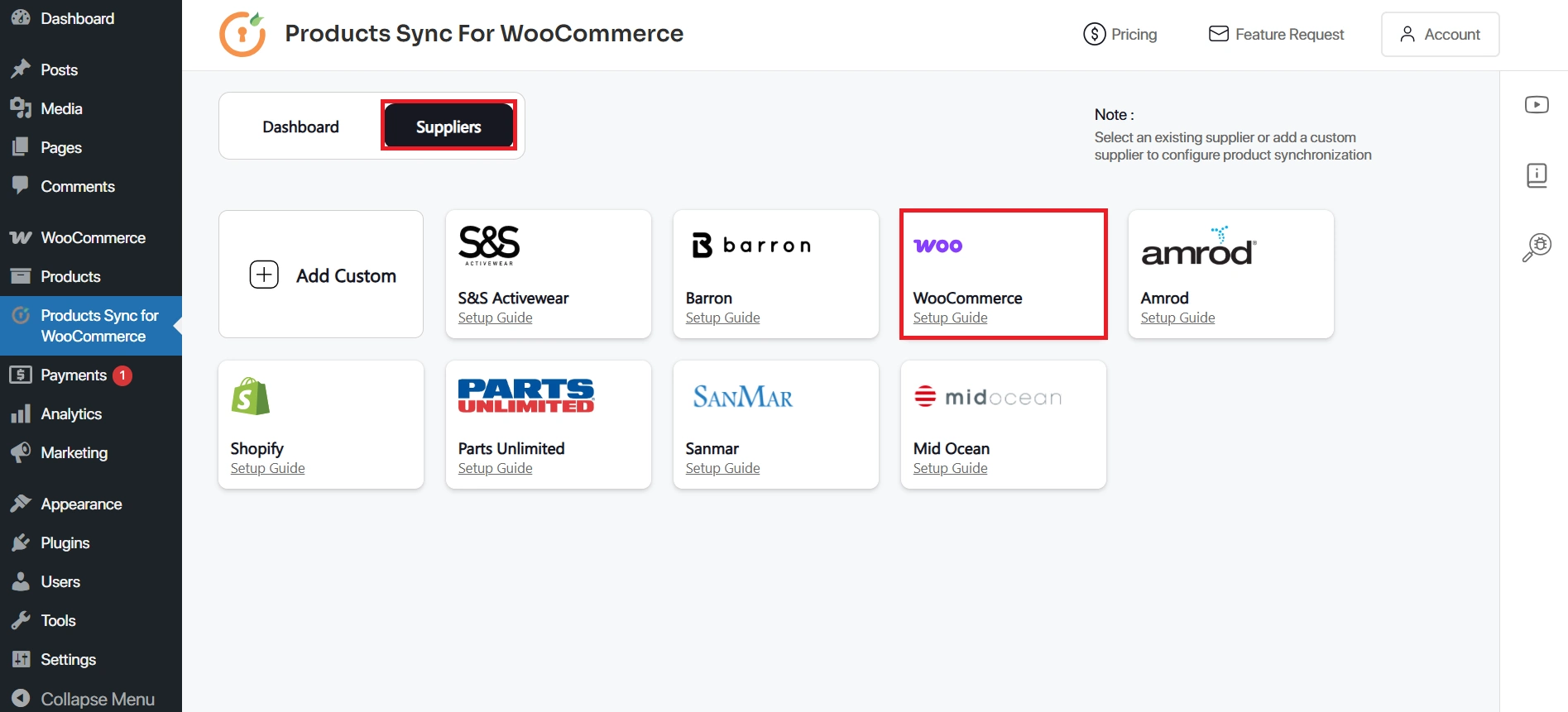WooCommerce Product Sync - go to supplier
