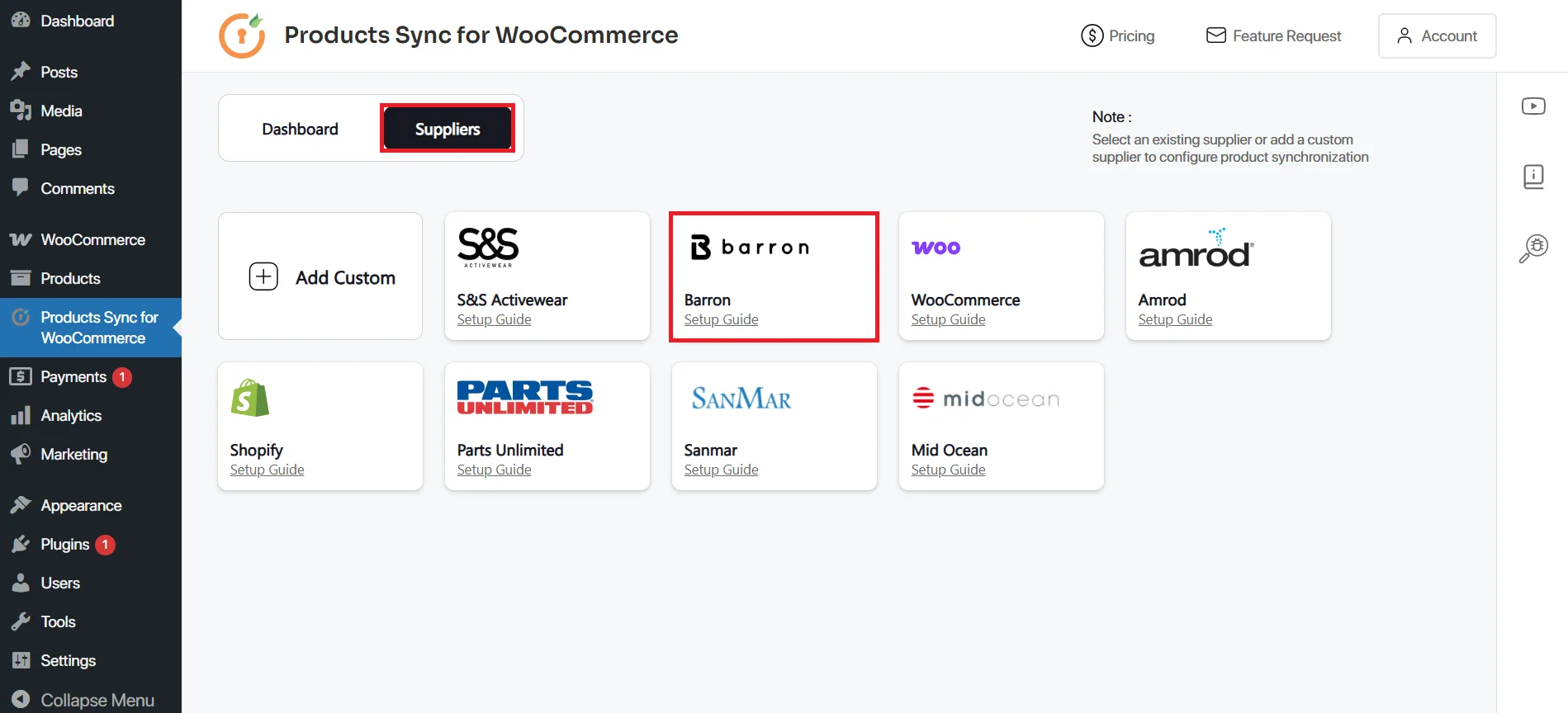 WooCommerce Barron Product Sync - Add Connection