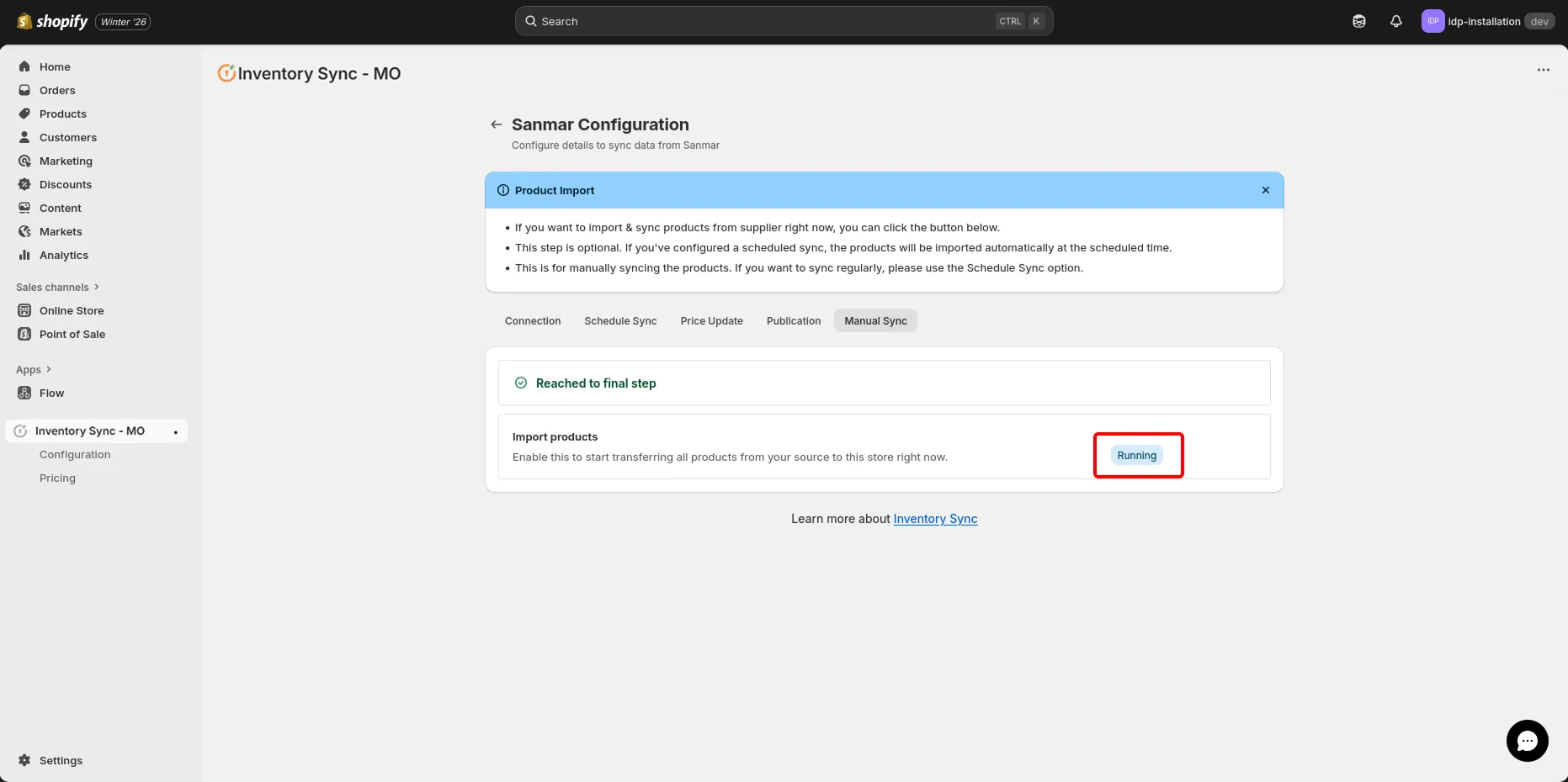 Shopify Sanmar Integration - Product import in progress