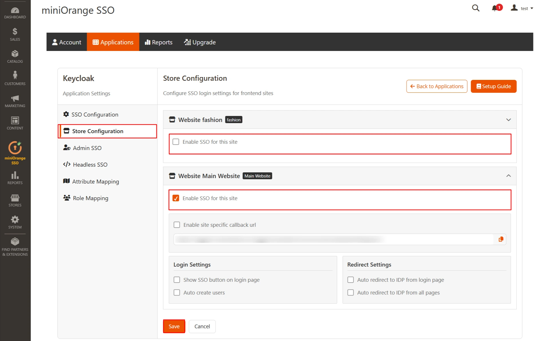 Magento OAuth Client  Single-Sign-On (SSO) | store Configuration
