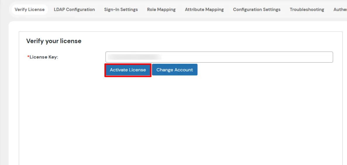 enter LDAP License key