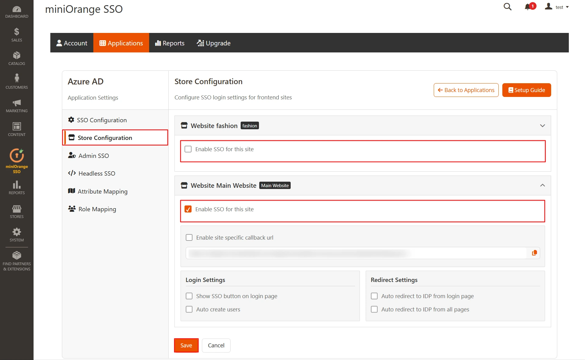 Magento OAuth Client  Single-Sign-On (SSO) | store Configuration