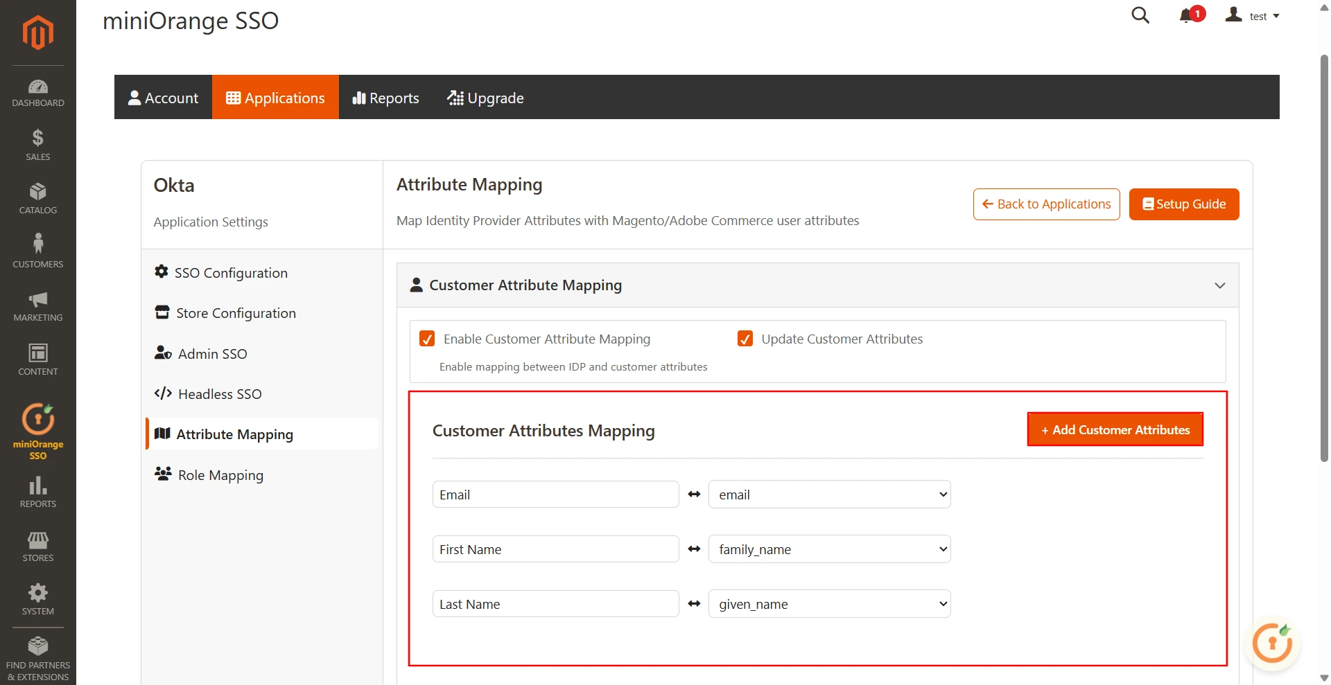Magento OAuth Client Single-Sign-On (SSO) | Okta attribute mapping