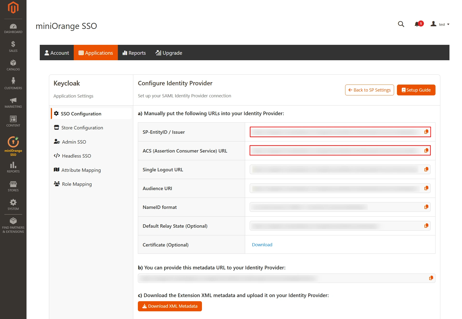 ACS (AssertionConsumerService) - Magento Keycloak as idp(Identity provider) SSO