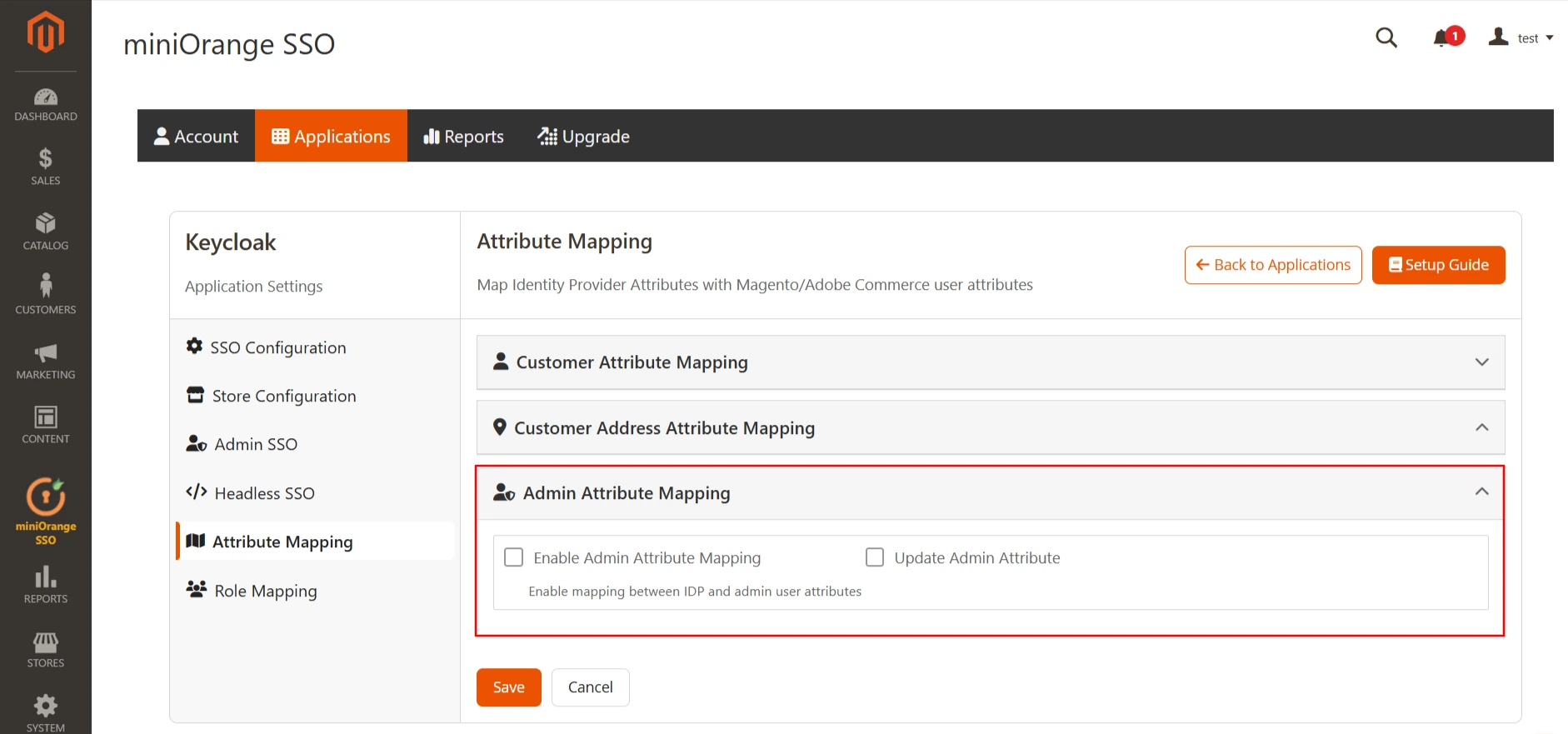 Magento SSO - keycloak Single Sign-On(SSO) Admin Attribute