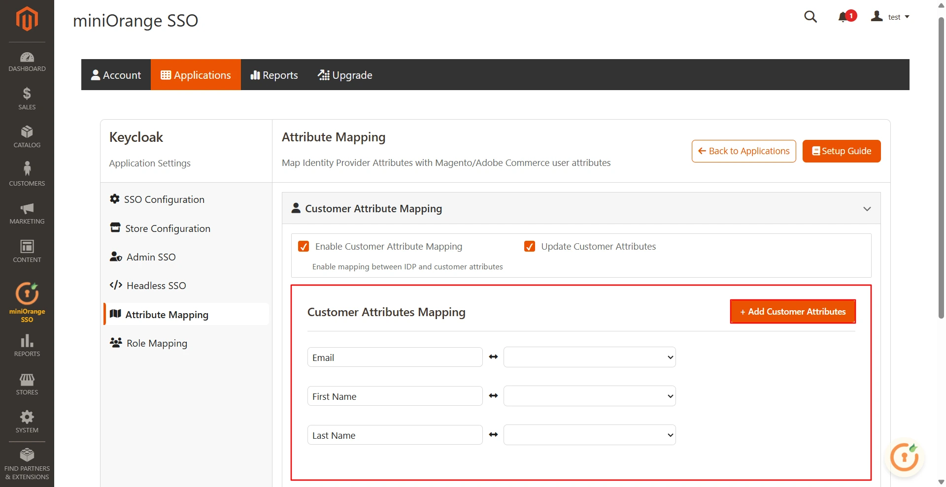Magento OAuth Client Single-Sign-On (SSO) | Keycloak attribute mapping