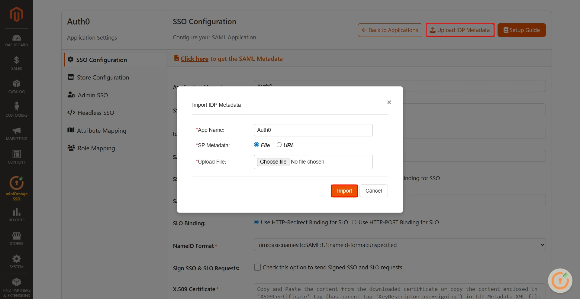 Magento SAML Single-Sign-On (SSO)|upload IDP metadata