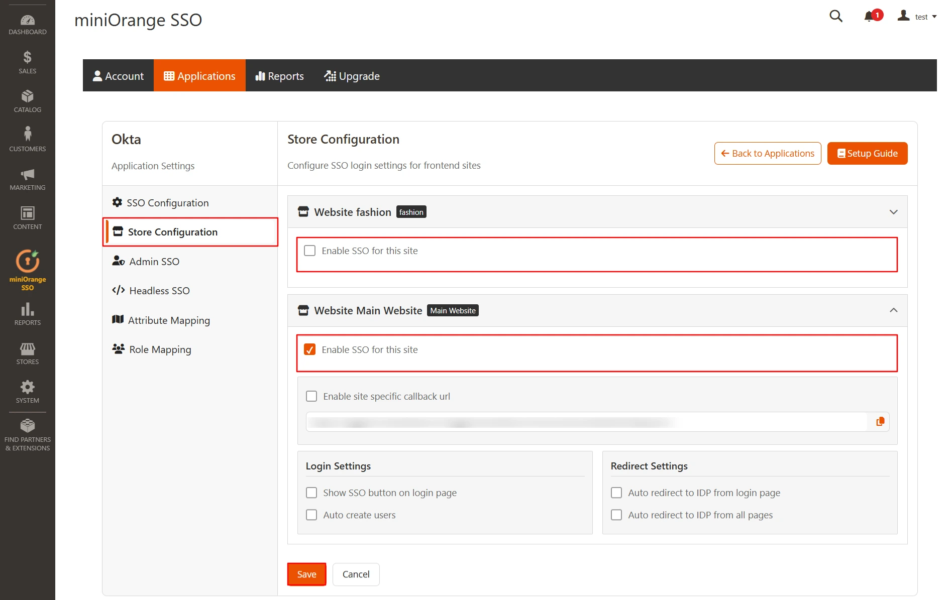 Magento OAuth Client  Single-Sign-On (SSO) | store Configuration
