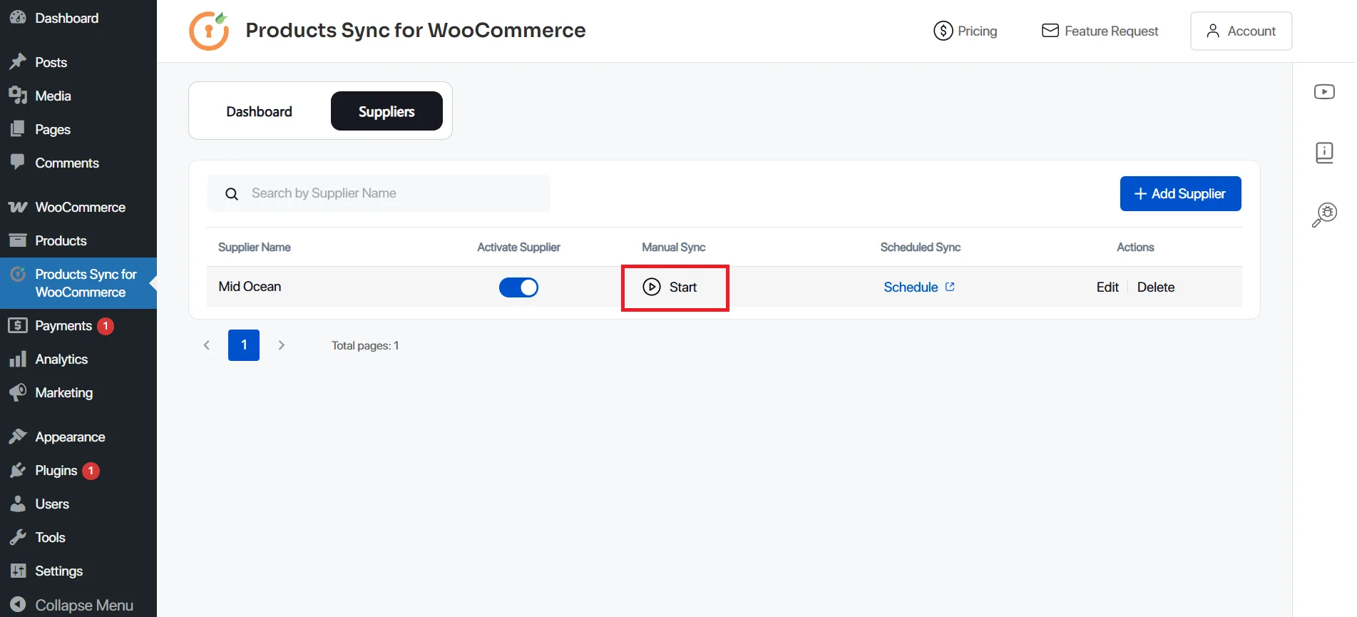 Enter midocean API key and click Connect button for verification