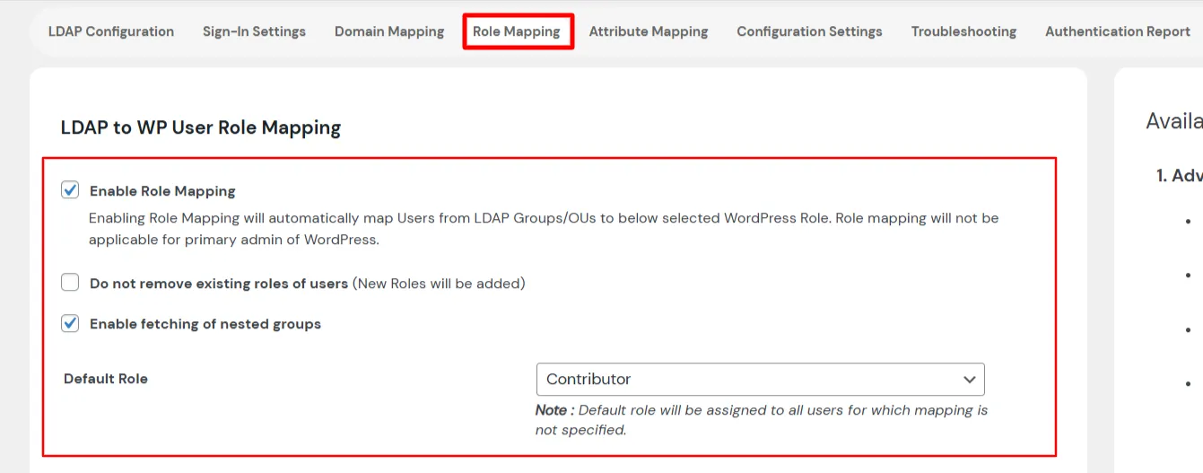 WordPress LDAP plugin user role mapping