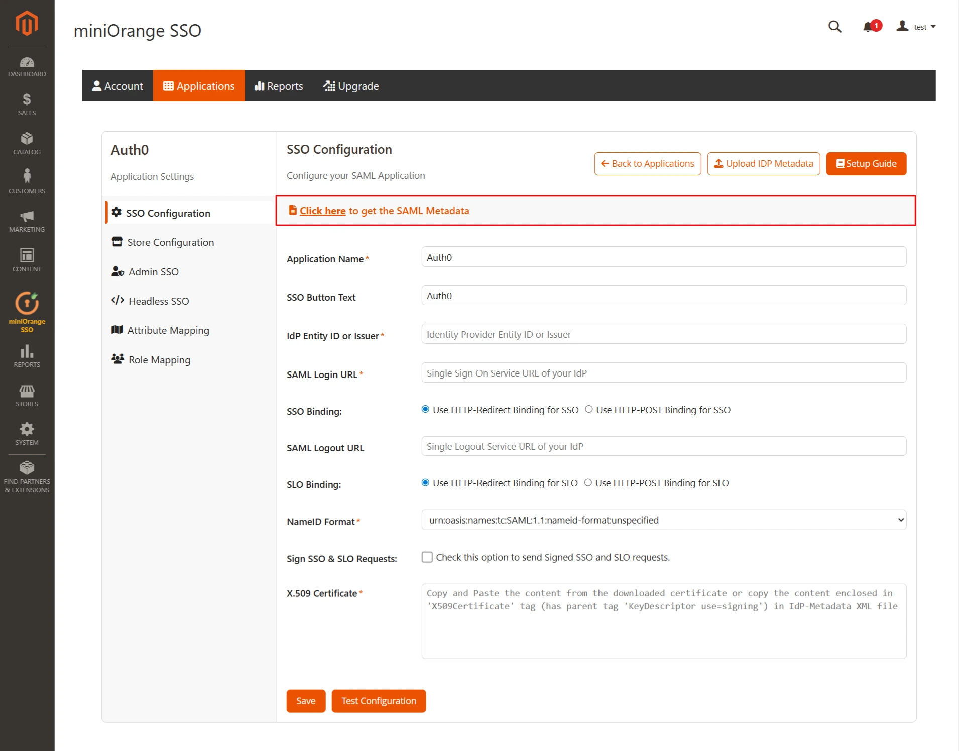 Magento SAML Single-Sign-On (SSO) | SP Entity ID and ACS URL