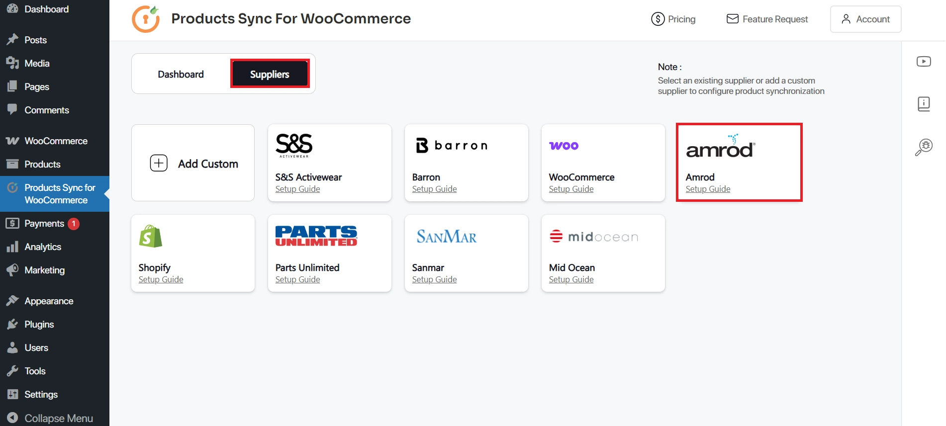 WooCommerce Product Sync - select application