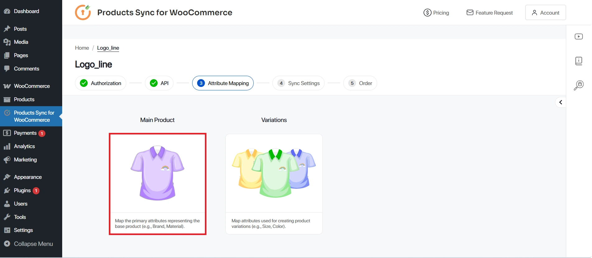 Attribute Mapping section - select Main Product