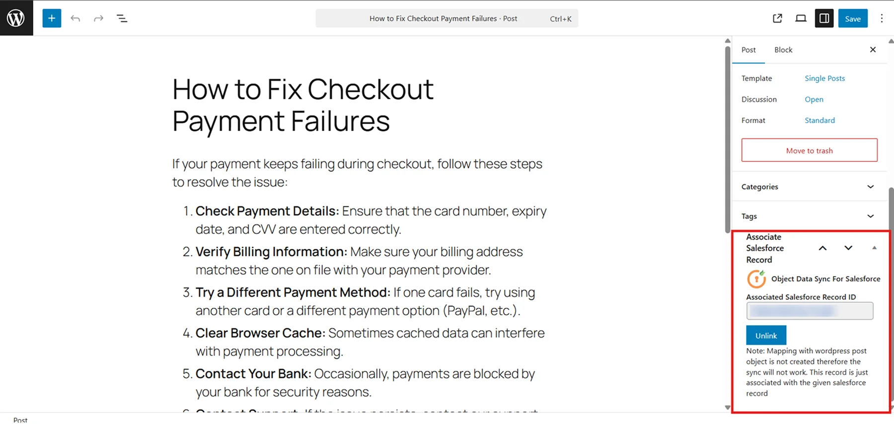 Connect WordPress Knowledge Articles with Salesforce Cases - Associate Salesforce Record