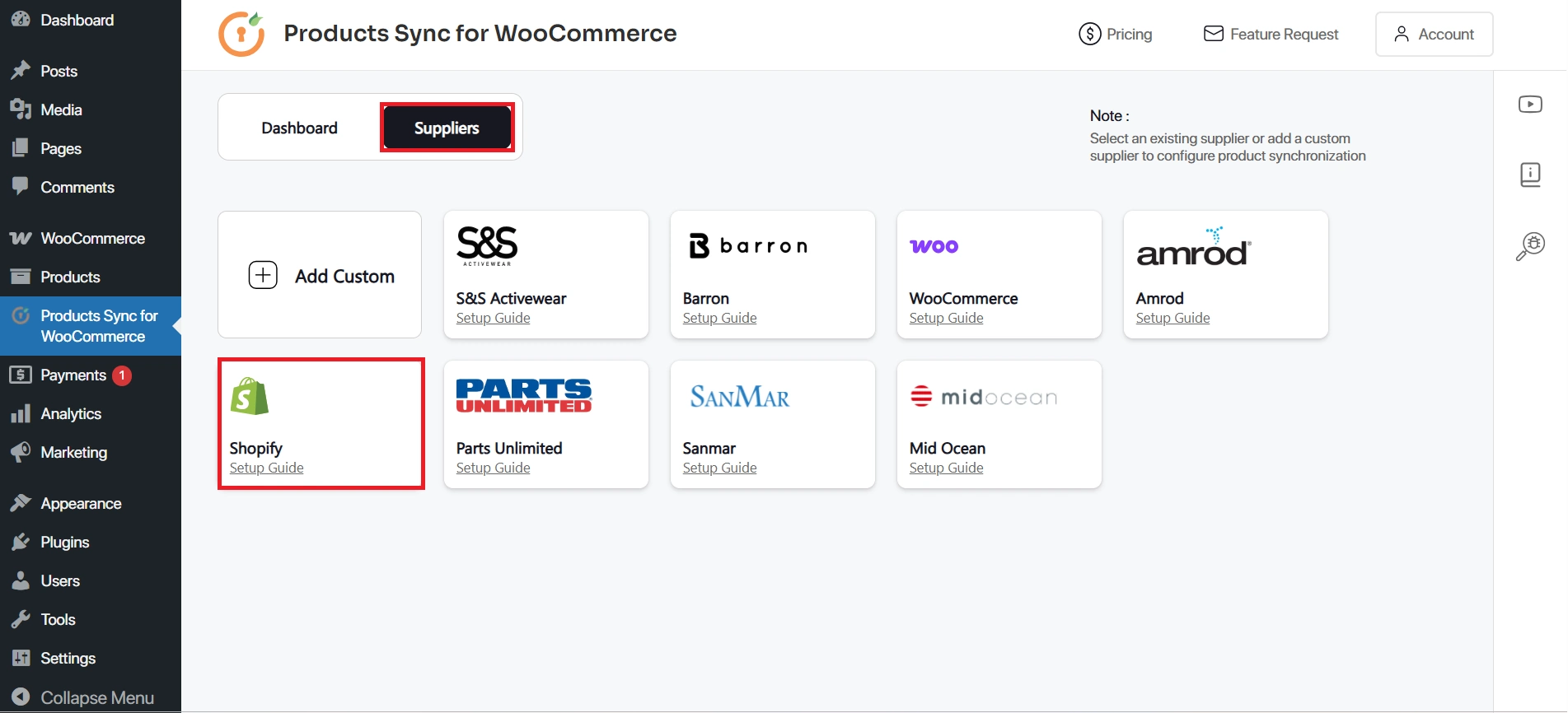 WooCommerce Shopify Product Sync - Add Connection