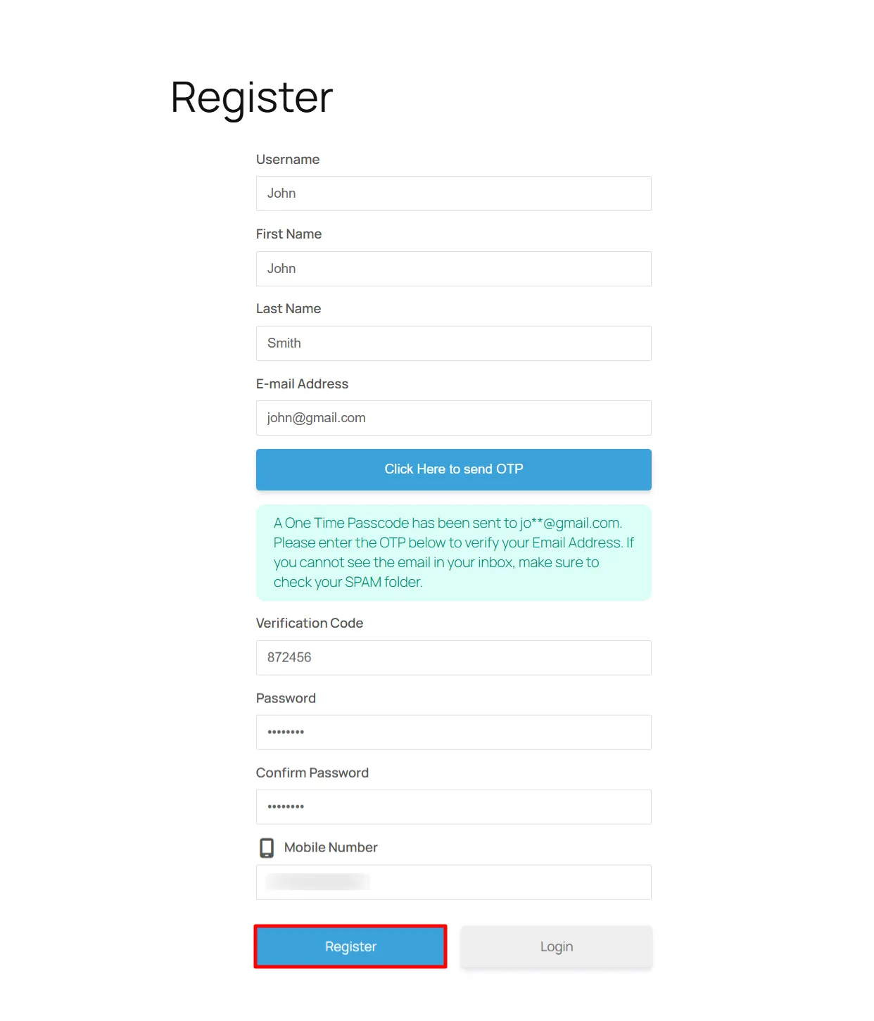 Ultimate Member Registration Forms - ente on page verification email OTP