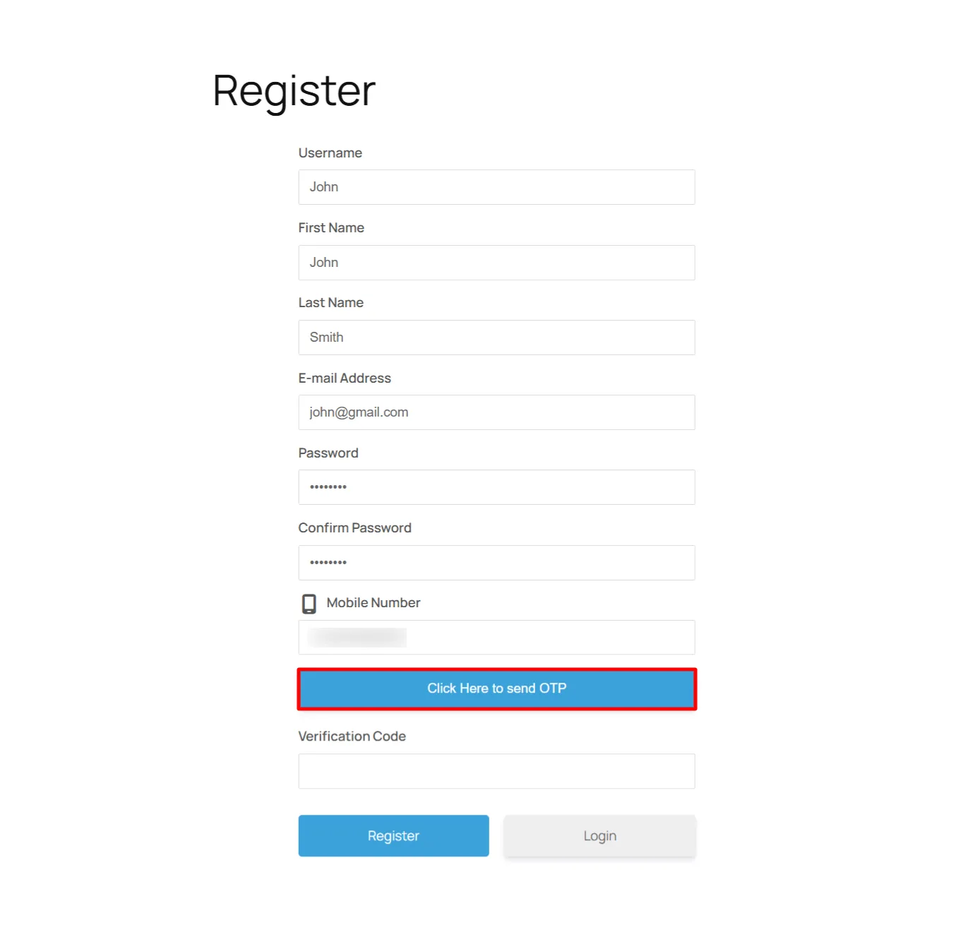Ultimate Member Registration Form OTP - fill form