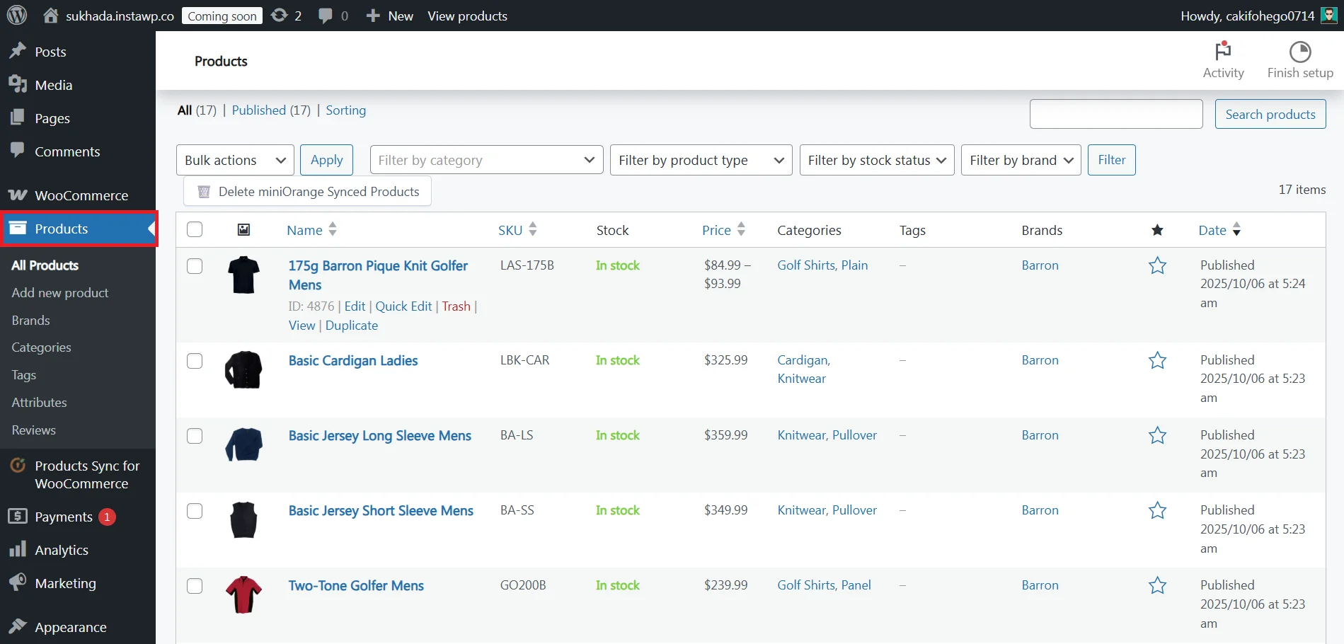 WooCommerce Barron Product Sync - initiate sync