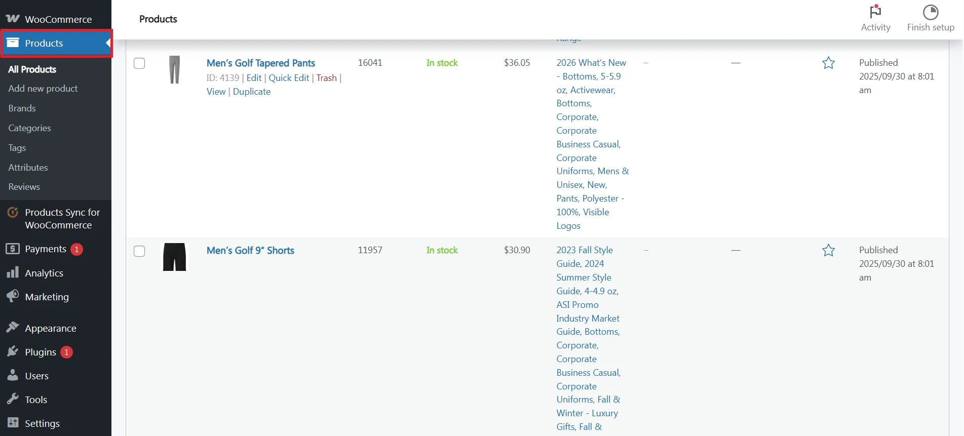 Import S&S activewear products into WooCommerce using APIs  - sync analytics