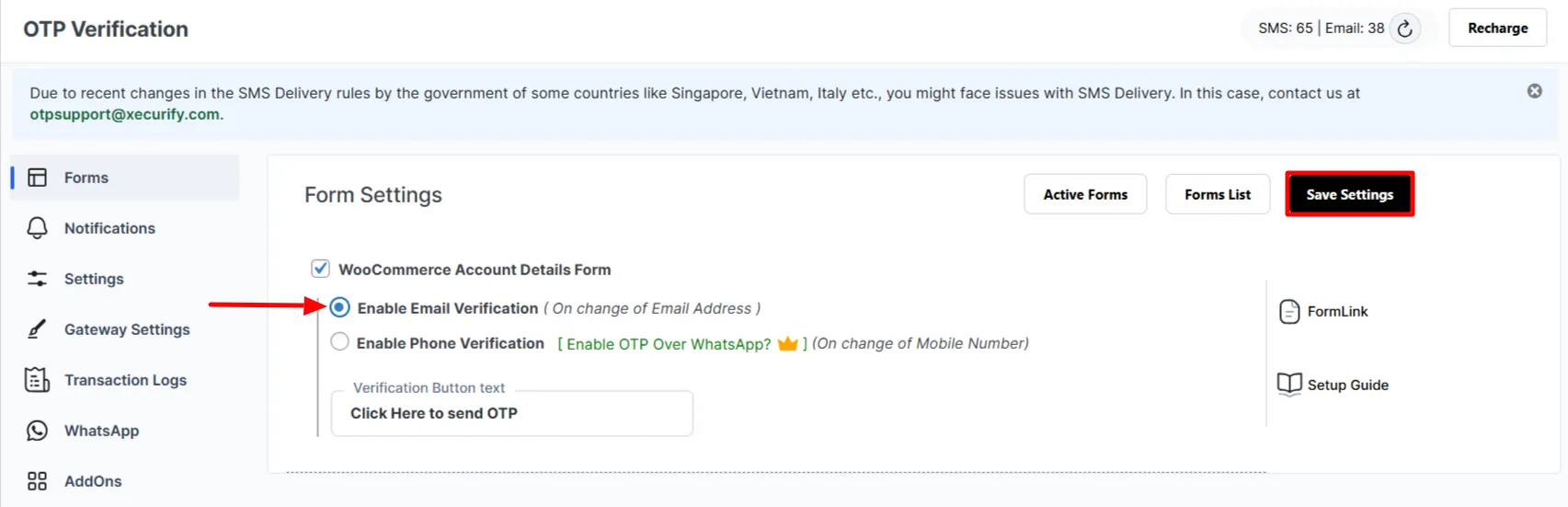 WooCommerce Account Detail Form - Enable email Verification