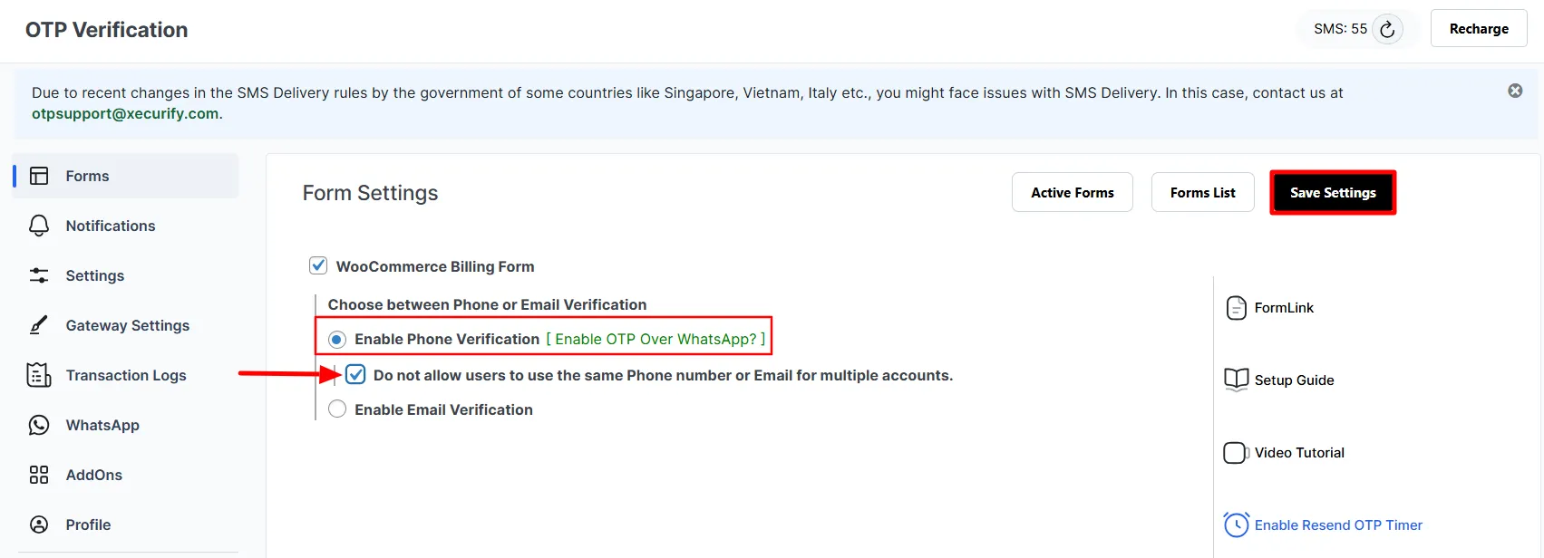 WooCommerce Billing Address Form - enable Phone Verification