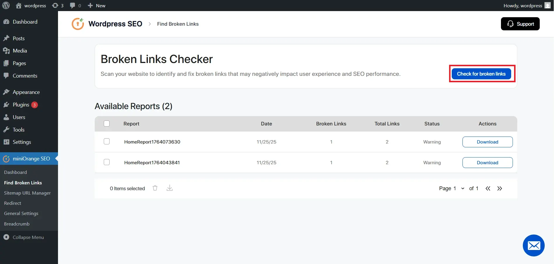miniOrange-Wordpress-SEO - site audit dashboard