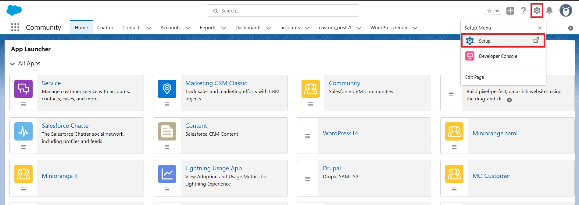 Salesforce Single Sign-On (SSO) login - go to setup