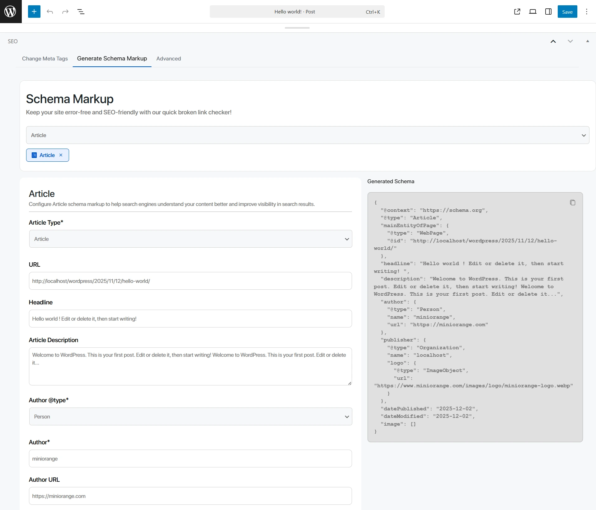 miniOrange-Wordpress-SEO - broken link checker
