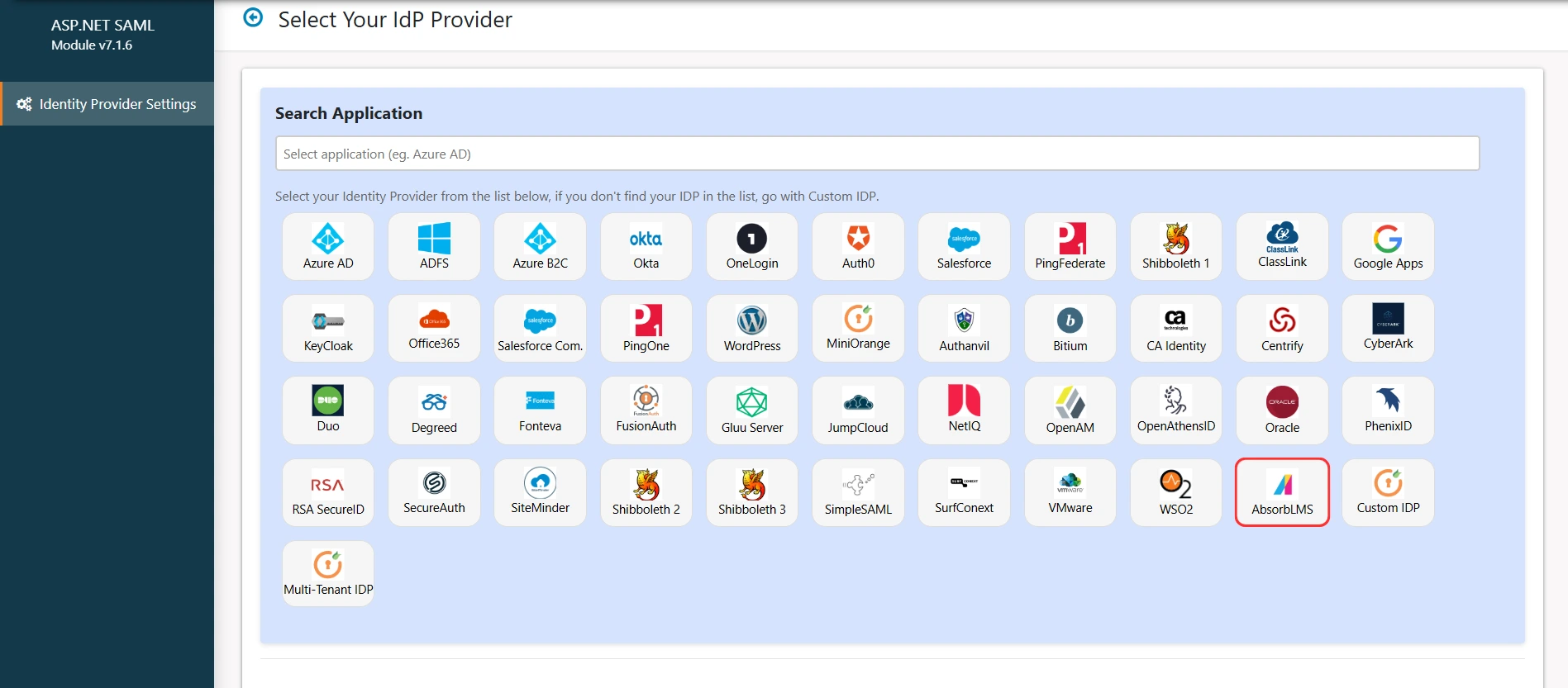 ASP.NET Core SAML SSO using Absorb LMS as IDP - Add New IDP