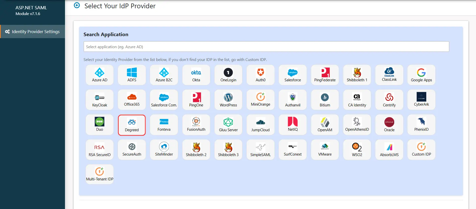 ASP.NET Core SAML SSO using Degreed as IDP - Add New IDP