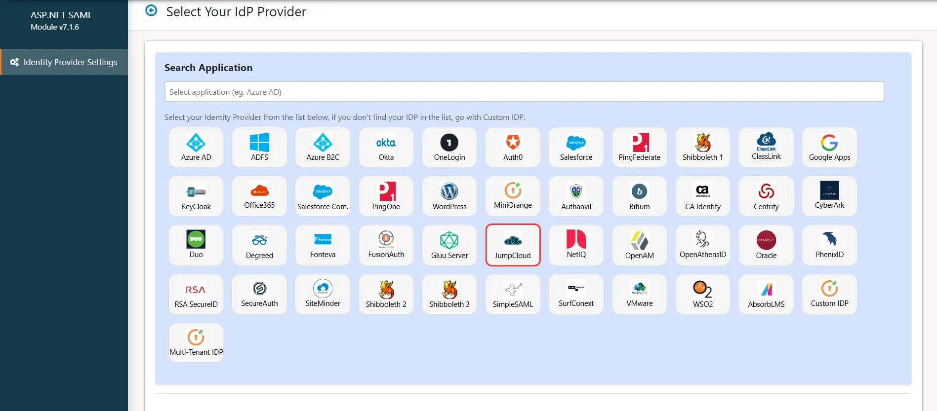 ASP.NET Core SAML SSO using JumpCloud as IDP - Add New IDP