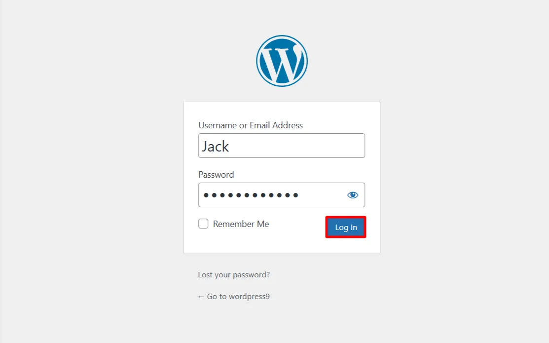 WordPress Email Verification 2FA - enter username and password and login