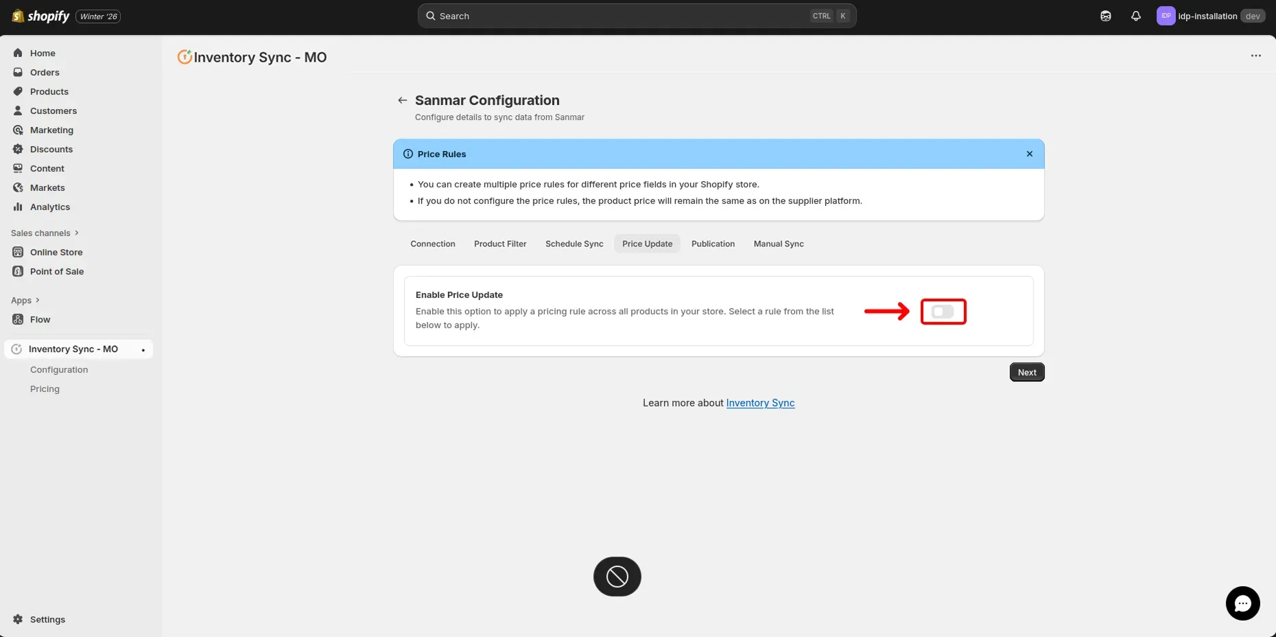 Shopify SanMar Integration - Enable Price Update