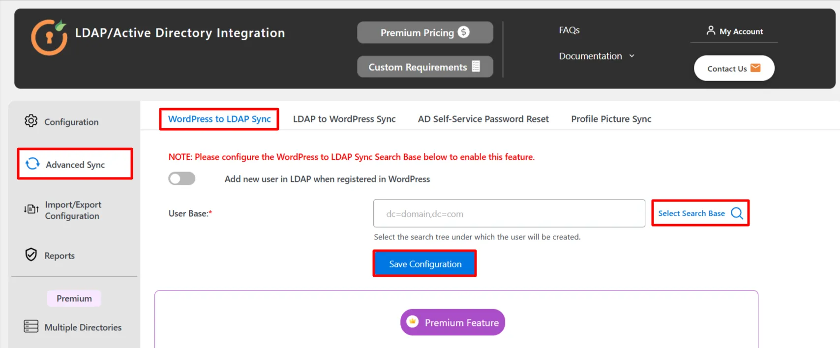 miniOrange Active Directory Integration LDAP Integration LDAP Advance Sync Tab