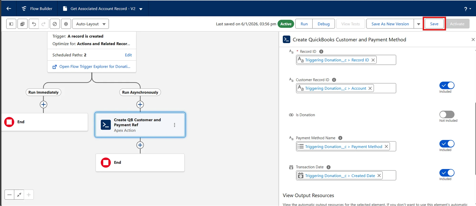 Salesforce QuickBooks Receipts Sync | Click Save
