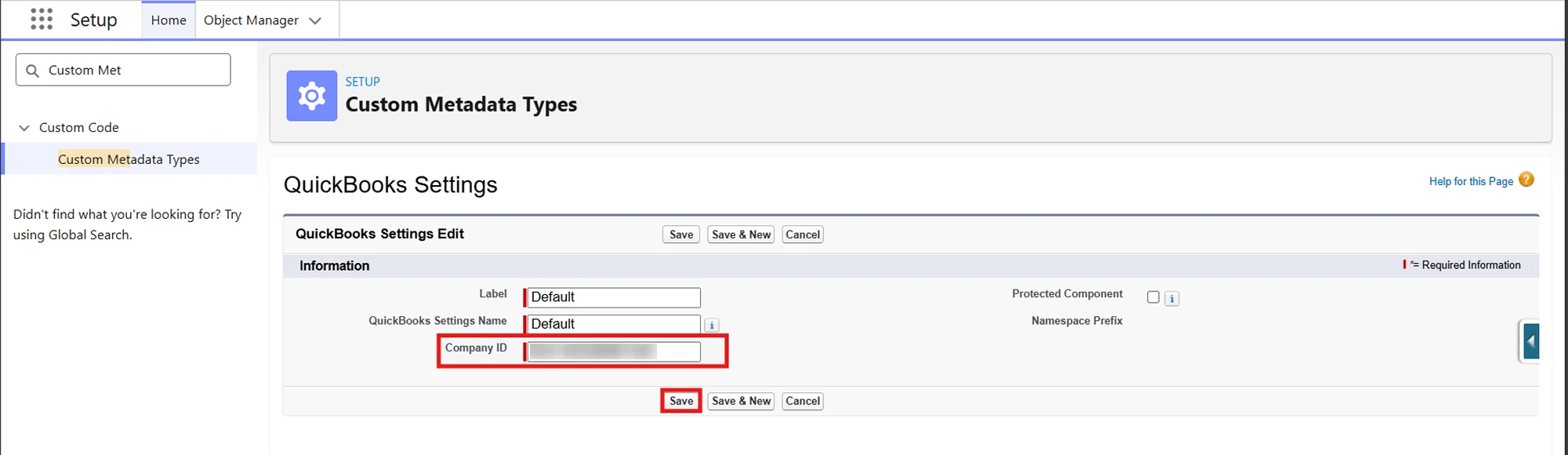 Salesforce QuickBooks Receipts Sync | Enter Salesforce QuickBooks Company ID