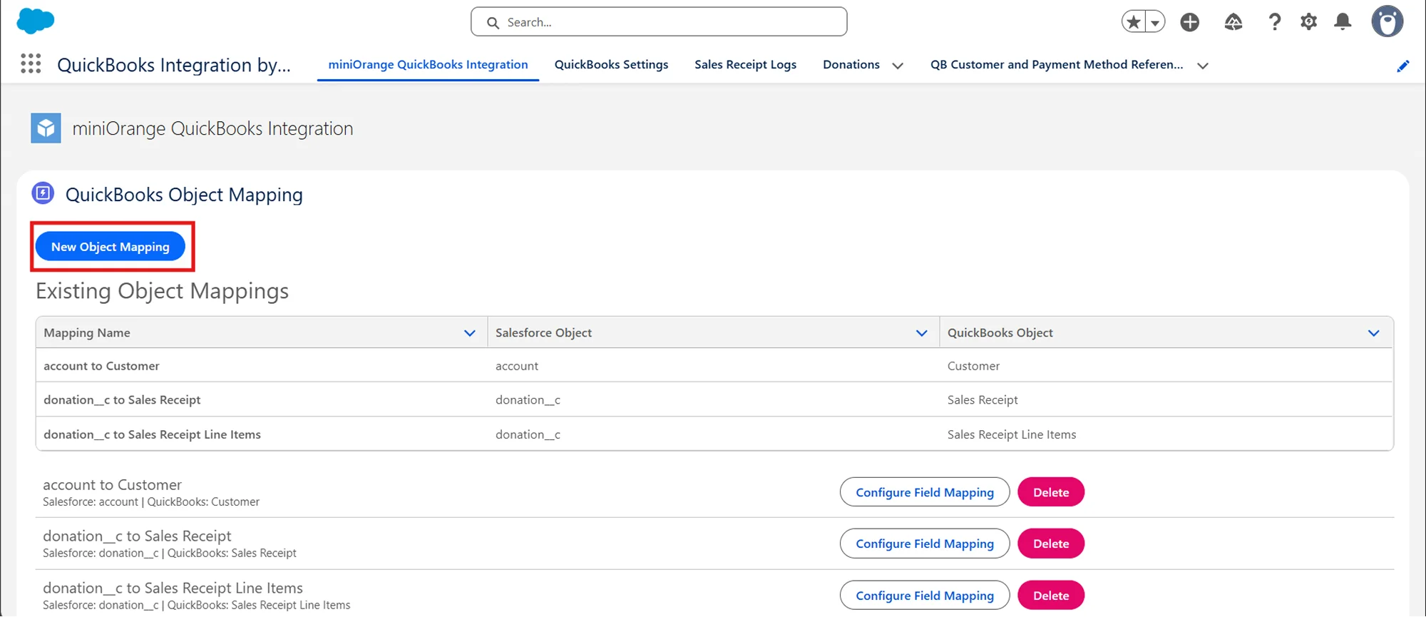Salesforce QuickBooks Receipts Sync | New Object Mapping